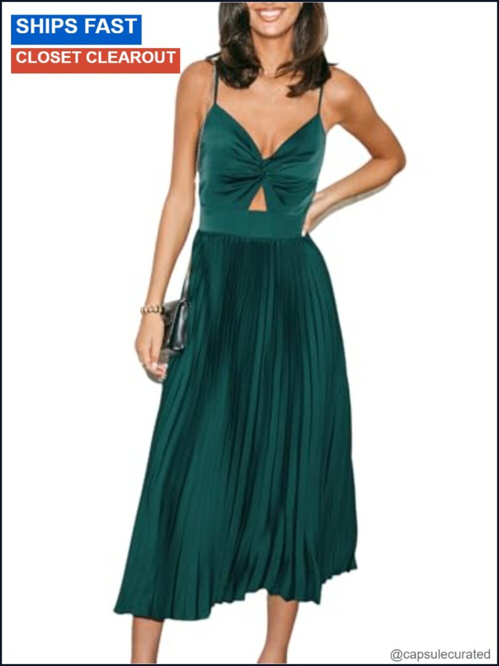 Pleated Cutout Midi Dress Spaghetti Strap Sweetheart A-Line Semi Formal Party